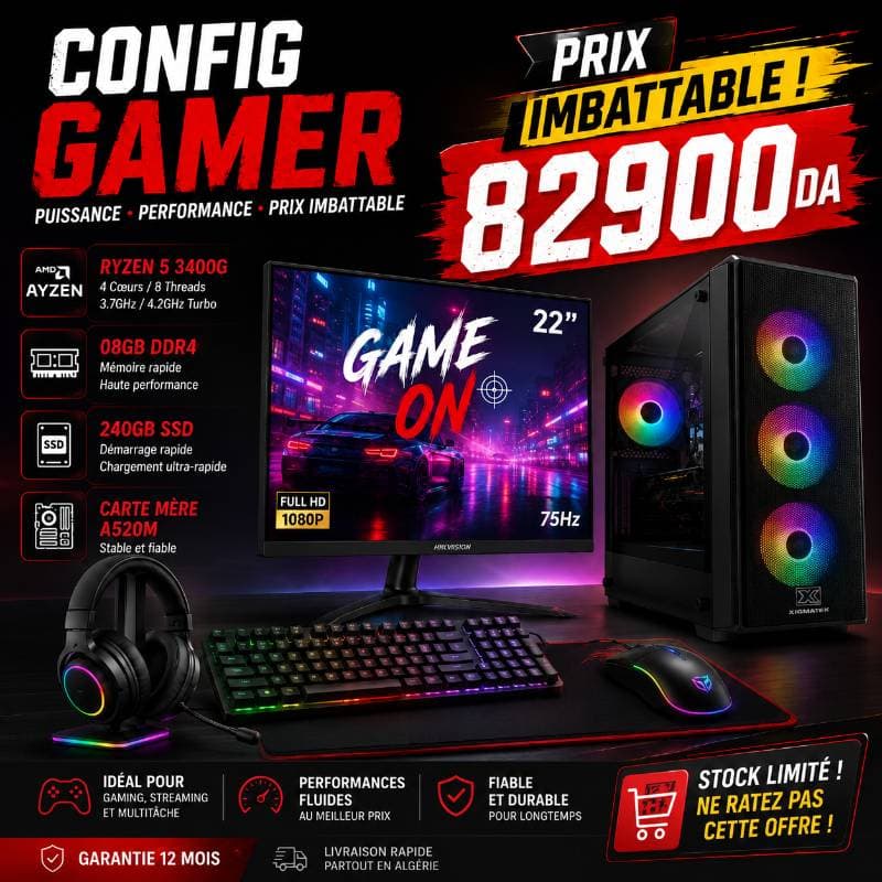 Ares PACK CONFIG /R5 3400G+MONITEUR+COMBO
